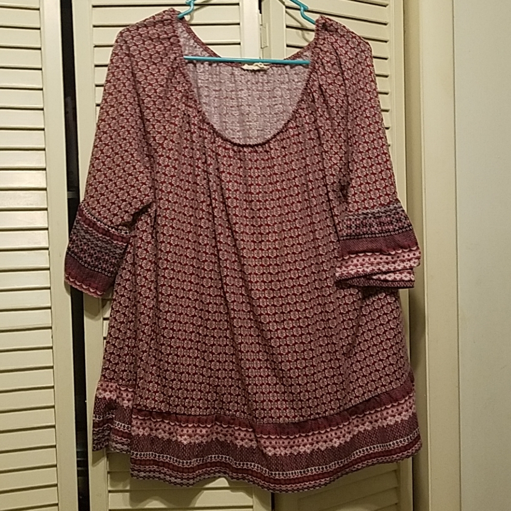 2XL Como Blu Burgundy Patterned Top